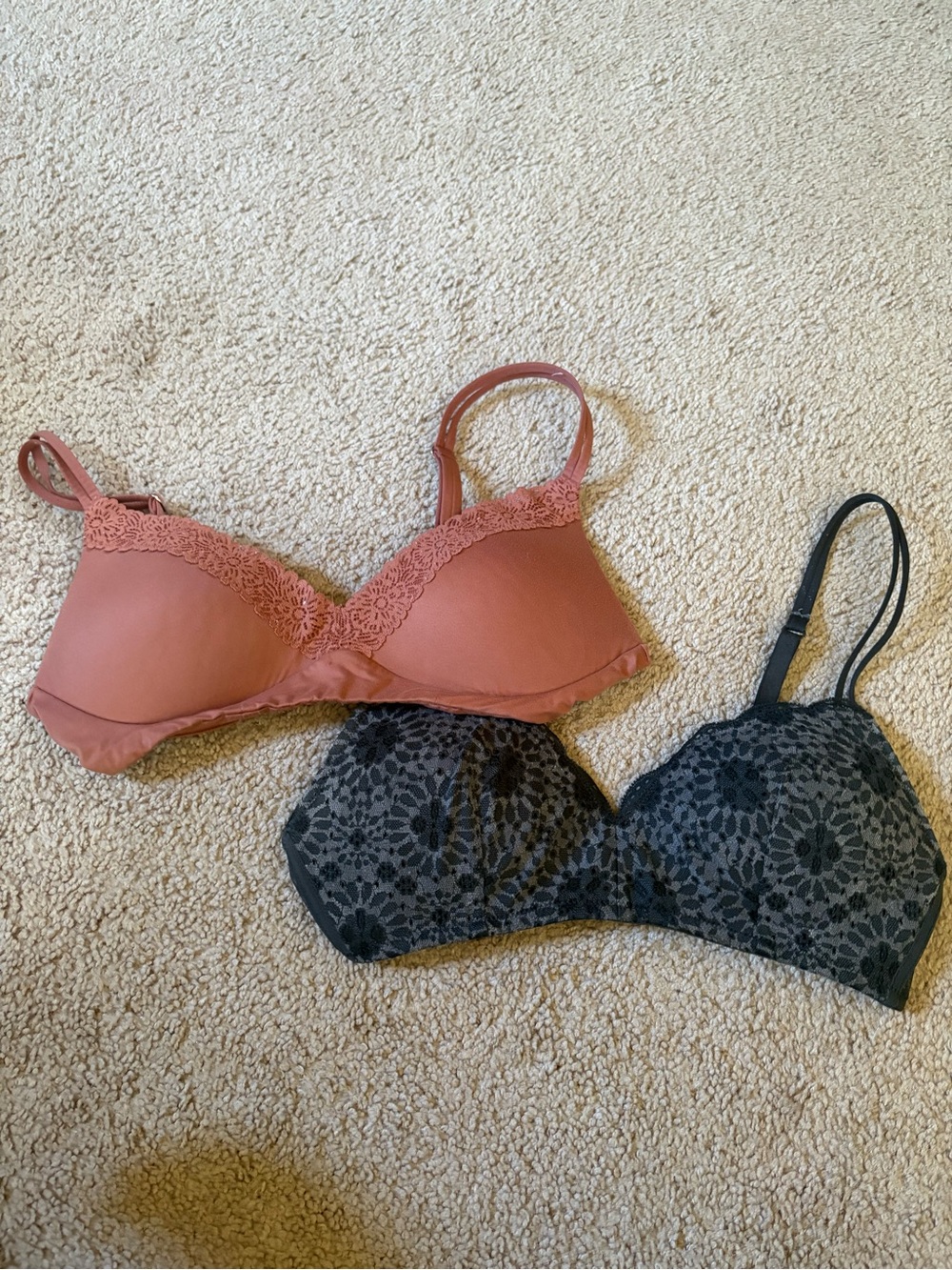 aerie Lace-Trim Wireless Bras - Rosewood and Black Lace (2-Pack)